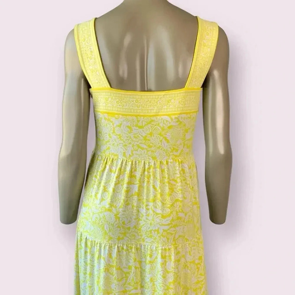 Michael Kors Sleeveless Floral Tiered Maxi Sundress Stretch Size S Yellow White - Picture 10 of 16